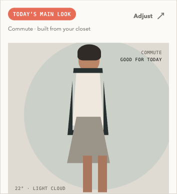 Product prototype showing one focused outfit suggestion.